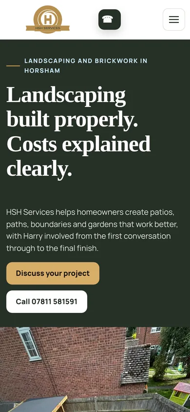 HSH Services home page on a mobile phone