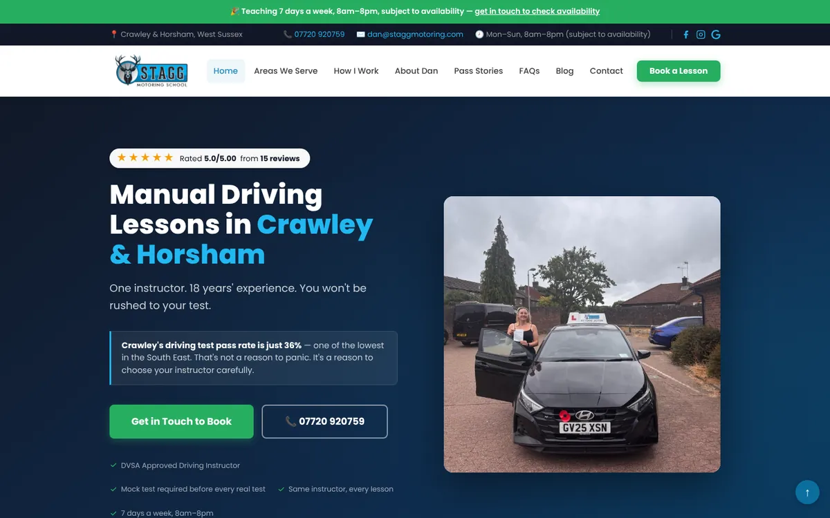 Stagg Motoring School home page on a laptop